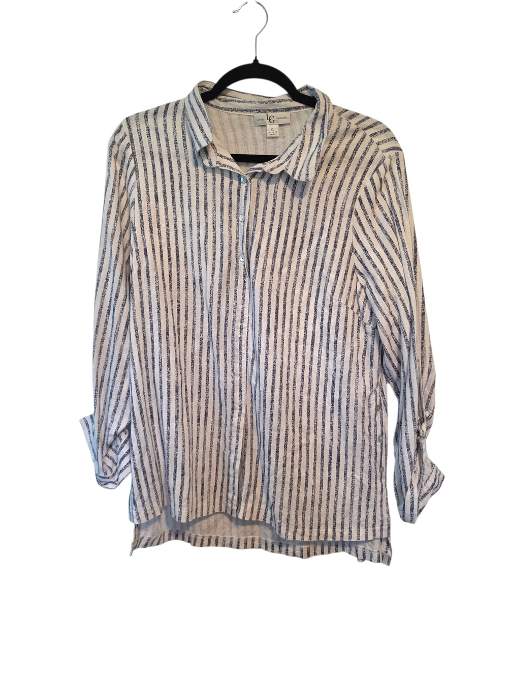 Lena Gabrielle Casual Linen Blend Striped Button-Up Shirt Size XL - Blue & White